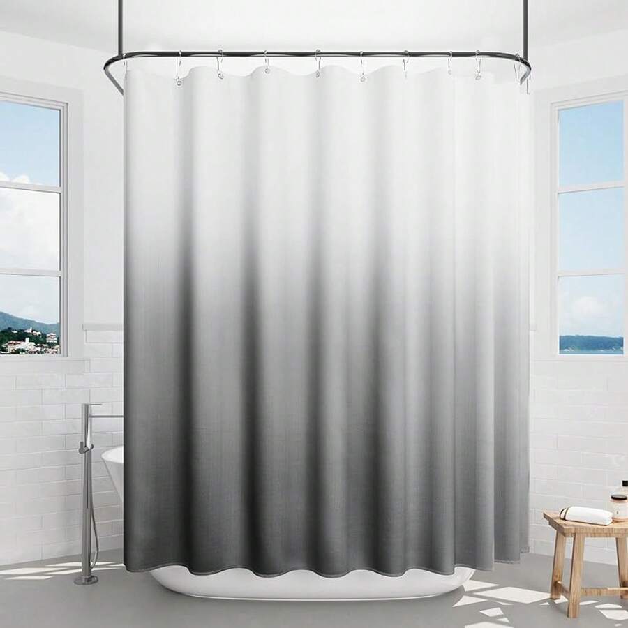 Black And White Shower Curtain, Black Ombre Geometric Men Bath Curtains For Bathroom, Masculine Shower Curtain, Durable And Machine Washable, 72 X 72 Inches, Black White And Gray - Grey Ombre - 查看 1