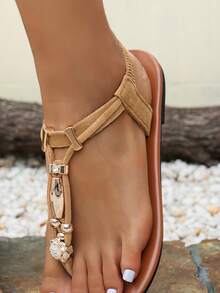 女士休闲波西米亚风格平底凉鞋，百搭正装，适合婚礼、派对、户外、海滩 - 棕色 - 查看 7