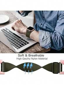 尼龙表带，兼容 38mm、40mm、41mm、42mm、44mm、45mm、46mm、49mm 表盘。柔软、透气、弹性尼龙表带。兼容 Series Ultra/11/10/9/8/7/6/5/4/3/SE。男女皆宜的运动休闲表带。 - 軍綠色 - 查看 5