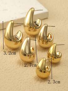 6-18pcs/Set Glossy Geometric Textured Water Drop Gold Elegant Bohemian Earrings Set,Suitable For Family & Friends Holiday Gift