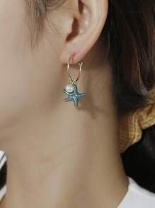 1 Pair Fashion Creative Pearl Sea Star Shell C-Shape Earrings, Suitable For Women Daily, Festival, Party Wear