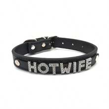 1件性感内衣配饰腰带PU皮革项圈项链，带有“HOTWIFE”字母，朋克性感角色扮演定制颈链，女士款 - 彩色 - 查看 4