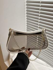 Bolso de hombro de cadena transparente con borde contrastado, adecuado para compras, carteras, jóvenes mujeres, estudiantes universitarios, recién llegados, trabajadores de cuello blanco. Son muy apropiados para oficinas, universidades, trabajo, negocios, ir al trabajo, actividades al aire libre, viajes y salidas