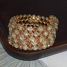 女士时尚多层水晶手镯，适合日常佩戴 - 5排 白+黃 - 查看 1