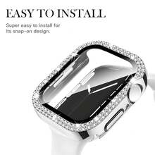 Compatible With Apple Watch Case Series 10/9/8/7/6/5/4/SE With Tempered Glass Screen Protector, Double Bling Case Crystal Diamonds Rhinestone Bumper Overall Hard PC Ultra Protective Cover Compatible With Apple Watch - Apple Double Row Shell Membrane - View 8