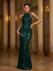 Missord Đầm Dây kéo màu trơn Hấp dẫn - Màu xanh lá cây đậm - Xem 2