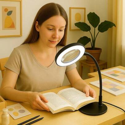 10X Magnifying Glass With Stand – HD Real Glass Magnifier, Flexible Gooseneck For Crafts, Reading, Sewing, Painting, Hobbies