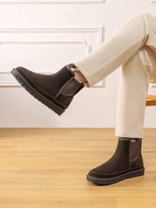 Men's Winter Snow Boots FuzzyGo Rugged Suede Leather Cold Weather Warm Chelsea Outdoor Boots - Brown - View 2