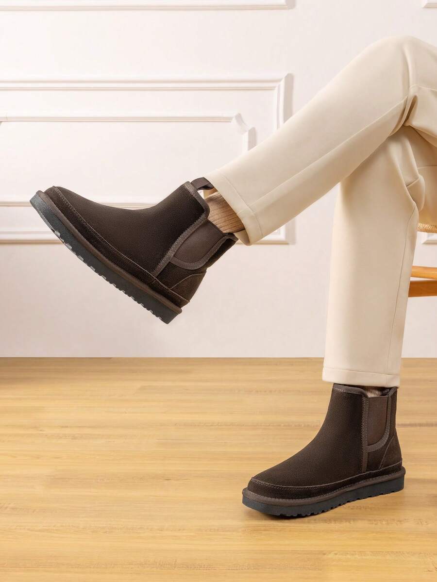 Men's Winter Snow Boots FuzzyGo Rugged Suede Leather Cold Weather Warm Chelsea Outdoor Boots