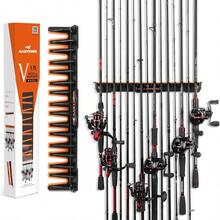 KastKing V15 Vertical Fishing Rod Holder – Wall Mounted Fishing Rod Rack, Store 15 Rods Or Fishing Rod Combos In 17.25 Inches, Great Fishing Pole Holder And Rack - A: Black_Orange: 1 Pack (store 15 Rods) - View 1