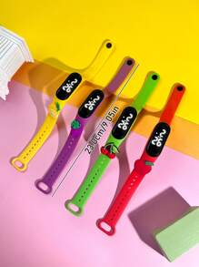4 piezas Reloj electrónico infantil con combinación de frutas, moda personalizada, regalo para amigos, reloj deportivo con pantalla digital para estudiantes