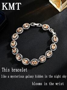 KMT 1 pieza Pulsera ovalada elegante con incrustaciones de cobre y circonita cúbica, estilo de lujo para fiestas y ocasiones - estilo ovalado - Ver 3