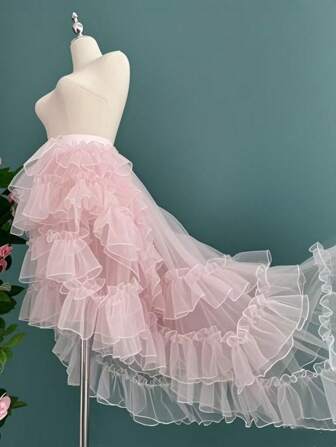 Europeisk & Amerikansk Brudlolita Lätt Glänsande Heldelad Snörning 3-Niveau Blommig Bröllopsunderkjol Med Släp Höstkläder För Damer