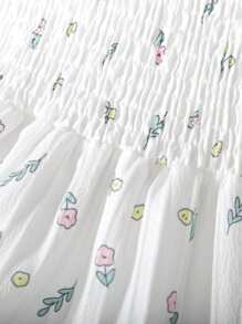 Vestido corto con estampado floral, tirantes descubiertos, mangas cortas y dobladillo con volantes, para niña, uso casual diario/al aire libre en verano