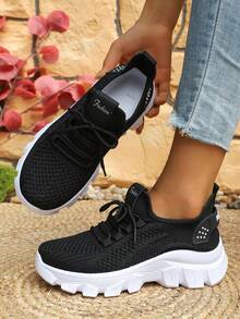 Zapatillas deportivas ligeras para mujer, zapatillas de tenis al aire libre con cordones transpirables, zapatos cómodos para caminar y hacer deporte por YQUS - Negro - Ver 5