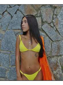 Women's Ribbon Bikini Bronze Adjustment Summer Carnival Beachwear Set - Yellow - View 1