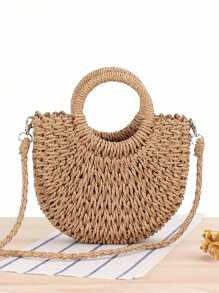 1pc Half-Moon Out Handbag,Simple Style Ins, Half-Circle Straw Bag, Beach Hand-Woven Bag,Fashionable Beach Vacation Straw Woven Bag,Holiday Women's Bag,Vacation Bag For Summer, Perfect For Beach Vacation, Travel, Shopping, And Vacation Essentials