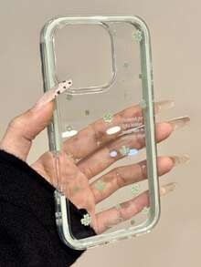 Stylish Full Screen Four Leaf Clover Green Frame Phone Case Compatible With IPhone 17 Pro Max 17 Pro 17 Air 16 15 14 13 Pro Max Plus 12 11 Clear Back Cover - Green - View 2