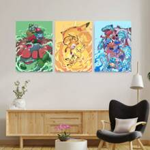 pokemon Set Of 1/3 Pcs Pop Classic Anime Pokemon Wall Arts Posters, Pop Japanese Anime Prints, Modern Kids Bedroom Decoration, Kids Gift, Study, Living Room, Room Decor, Home Decor (Unframed-Style)