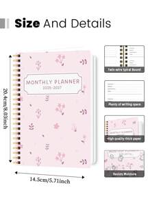 1pc Weekly And Monthly Planner Calendar Notebook, A5(5.7" X 8") 2025-2027 Monthly Planner Academic Year Notebook With Notes, Office & School Supplies, Perfect Gifts,School Supplies,Back To School
