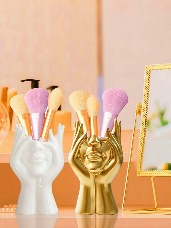 1pc 2025 Upgraded Ins Nordic Abstract Face Makeup Brush Storage Tube Dressing Table Desktop Eyeshadow Eyebrow Pencil Brush Pencil Holder Storage Rack, Best Gift, Winter, Decorations, Home, Wedding Decoration, Home Decoration, Jewelry Collection Box, Party Decoration Valentine's Day Birthday,For Holiday Beach, Bathroom Collection, Bedroom Collection, Large Capacity