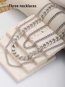 1pc Stainless Steel Fashionable Chain Necklace, 3pcs/Set Chain Necklaces, Suitable For Women Daily Decor