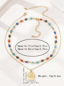 Set de 2 collares con ojos de demonio de varios niveles y rinestones coloridos en estilo hipster