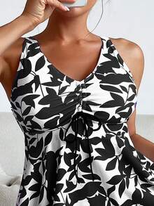 Top De Tirantes Y Bikini Con Estampado Tropical Para Mujer, Conjunto Trajes De Baño Mujer De Con Estampado Tropical,Y Pantalones Cortos,Traje De Baño De 2 Piezas - Negro - Ver 8