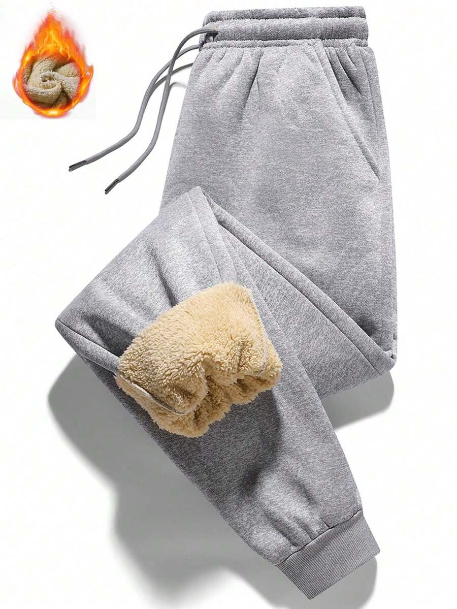 Pantalones casuales versátiles con forro térmico y cálidos para hombres, para el invierno y el otoño - Gris - Ver 1