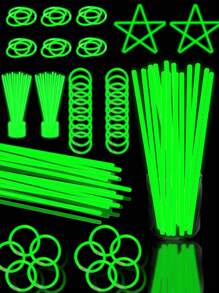 100 مجموعة من عصي الإضاءة الخضراء والقلائد المضيئة، مناسبة لديكورات حفلات الكبار وهدايا الحفلات. هذه العناصر يمكن أن تضيء باستمرار لمدة 8 إلى 12 ساعة. لها تأثير الإضاءة الليلية، مما يجعل هدايا الحفلات تلمع بشكل لامع. أساور اليد والقلائد والأضواء النيون وعصي الإضاءة المضيئة لحفلات الزفاف