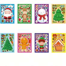 8/16pcs Christmas Stickers With Santa, Reindeer, Snowman, Christmas Tree, Christmas House Designs, DIY Decoration, Holiday Party Gifts, Filler Models