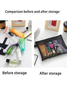 Mesh Nylon Nurse Themed Cosmetic Bag,Casual Style, Stethoscope, Heart, Syringe, Thermometer Graphic Print, "She Works Willingly With Her Hands,Cute Makeup Bag,The Best Gift For Medical Staff, Gift For Women,Portable Multipurpose Cosmetic Bag, Women's Makeup Bag Travel Toilet Organizer, Back To School Doctor Nurse Gift,Makeup Bag Skincare Bag Toiletry Bag,Travel Essentials Dorm Essentials - Multicolor - View 4