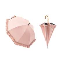 Black Rubber Lace Sun/Rain Umbrella, Straight Rod Bent Handle Sun/Rain Umbrella, Parasol