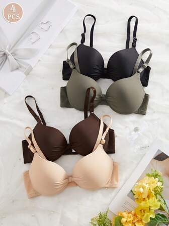 4 件女士舒适多色透气无线软杯聚拢文胸内衣胸罩[适合小胸围]