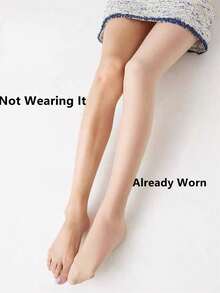 1 双女士加大码紧身裤袜，时尚简约风格连裤袜，天鹅绒打底裤 - 杏色 - 查看 5