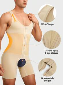 1pc Men's Adjustable Tummy Control Bodysuit – Slimming Compression Shapewear For Core Support And Comfort - Beige - View 5