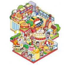 大尺寸彩色可爱 3D 卡通贴纸场景，DIY 房屋贴纸，适合海滨音乐节、美食街、3D 微型场景贴纸，适合成人儿童缓解压力，打发时间