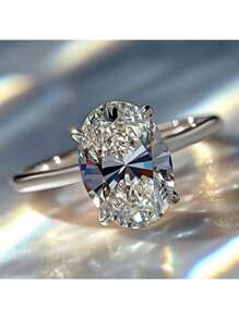 Eleganter oval geschliffener synthetischer Kubikzirkonia Versprechen Ring mit goldfarbener Einlage - perfekt für Verlobungen, Hochzeiten, Partys und Valentinstags Geschenke | Luxuriöser funkelnder Stein | Krallenfassung für festen Sitz, Partyaccessoires | Eleganter Schmuck