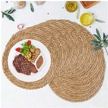 10 Pcs Bohemian Style Round Woven Placemats - 12 Inches Natural Linen, Handcrafted Rattan Design, Suitable For Dining And Home Decor - Perfect For Weddings, Valentine's Day, Christmas And Parties - 黃色 - 查看 1