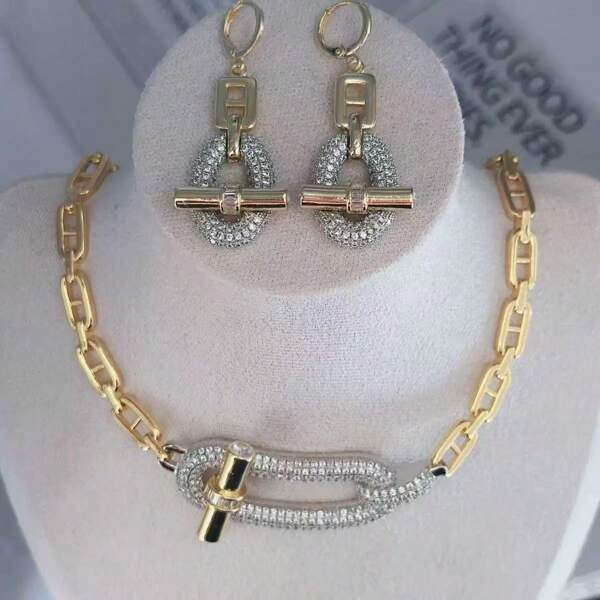 1pc Atmospheric Luxury OT Full Diamante Necklace, Suitable For Couples Daily Wear & Festival Gift