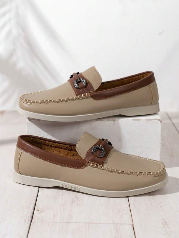 Men's Versatile Outdoor Premium Slip-On Loafers With Buckle, Comfortable Anti-Slip Square Toe Business Casual Shoes, Suitable For All Seasons