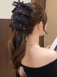 1个碎花蝴蝶结发夹，优雅甜美女士发夹，盘发造型，百搭日常、派对、通勤、度假，秋冬季女士发饰，花朵发夹，夏季海滩度假必备发夹 - 彩色 - 查看 3