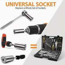 1Set Adult Men's Super Universal Sleeve Tool Two Pieces Set - Equipped With Connecting Rod, Handle Set With Electric Drill Adapter, Cool Gadget, Universal Hardware Torque Wrench Head Kit, Socket Wrench Steel 7-19mm Wrench, Key Portable Manual Tool, Repair Wrench, Birthday Gift For Dad, Husband, Men