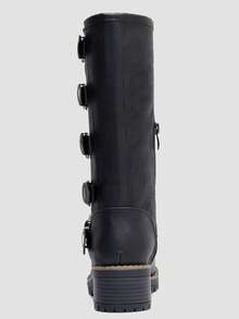 GLOBALWIN Chunky Mid Calf Fashion Dressy Motocycle Biker Military Style Combat Boots For Women Low Heel Fall Boots Halloween Season - 黑色 - 查看 5