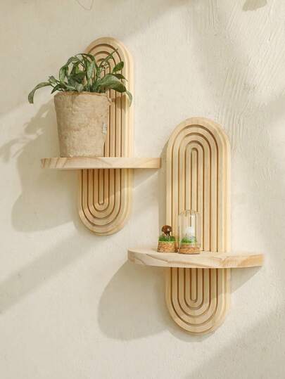 1pc/2pcs Geometric Shaped Wall Mounted Floating Shelves, Rustic Wooden Wall Hanging Storage Rack, Bedroom Kitchen Bathroom Wall Mounted Wooden Display Shelf, Small Wall Mounted Farmhouse Style Decor, Spring Home Decor, Mother's Day Perfect Gift, Room Decoration, Bedroom Decor, Wall Decor