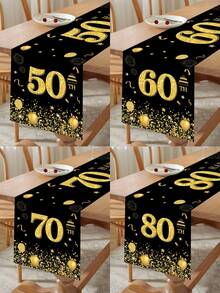 1 قطعة منضدة مزخرفة بعيد الميلاد بطول 180*35 سم، ذات لون أسود وذهبي مزخرفة بنقوش بالونات عيد الميلاد وألماس، مناسبة لاحتفال عيد ميلاد 50 و60 و70 و80 ، ديكور للأواسط الطاولة واكسسوارات المطبخ للاستهلاك
