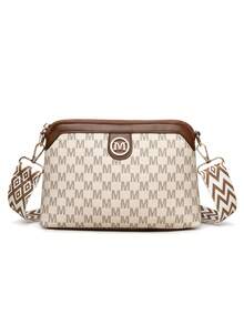 Túi đeo chéo PU in chữ "M" thời trang nữ, Túi đeo vai nhẹ, dây đeo bản rộng có thể điều chỉnh theo phong cách Bohemian, Đa năng cho việc đi lại hàng ngày, du lịch, mua sắm - trắng - Xem 4