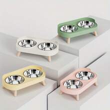 Comedero de doble tazón elevado de acero inoxidable | Tazones para perros y gatos con protección contra salpicaduras y cuello | Tazones dedicados para perros y gatos pequeños | Tazón de agua desmontable y fácil de limpiar