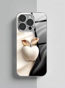 3D 1 Stück stilvoller & minimalistischer Apfel-Muster Tempered Glass Material selbstlösende Linsenfolie, elektroplattierte stoßfeste kratzfeste und fingerabdruckresistente TPU Vollrand Soft Handyhülle kompatibel mit Apple Modellen