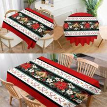 1pc Cartoon Christmas Series Print Tablecloth, Modern Polyester Fiber Rectangular/Round Waterproof Tablecloth For Living Room, Outdoor Dining Table, Small Round Table - Black and White - View 2